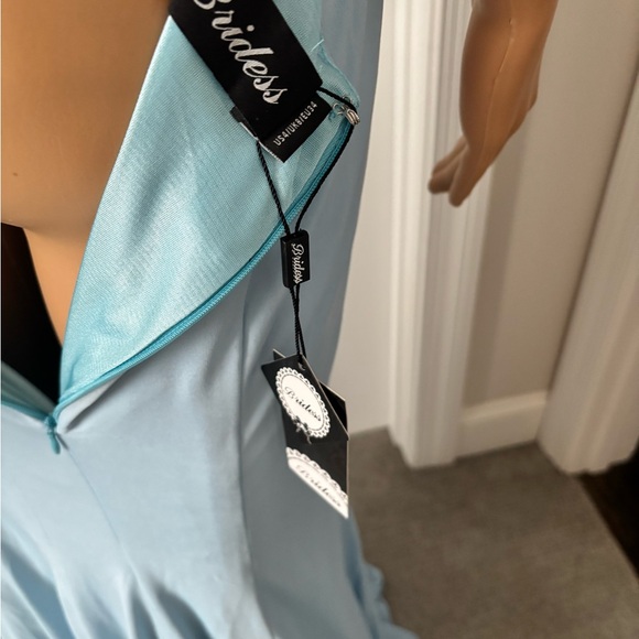 Long Formal Blue Dress (new with tags) Spaghetti Straps, Split-Front, Backless, - Picture 13 of 14